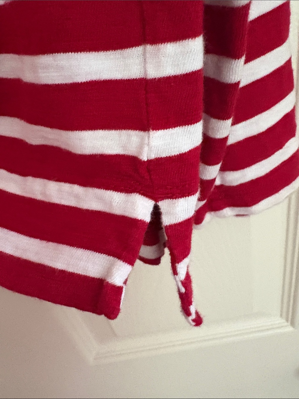 J. Crew Red and White Striped Long-Sleeve Boatneck Tee 100% Cotton - Picture 3 of 5
